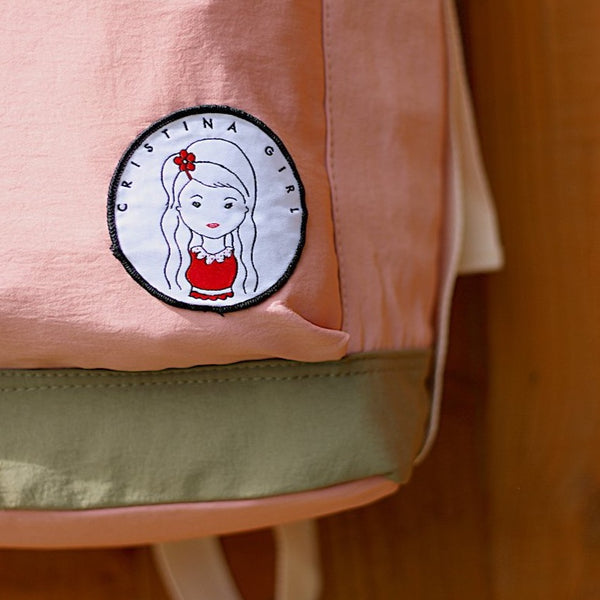 Cristina Girl pink backpack outdoors