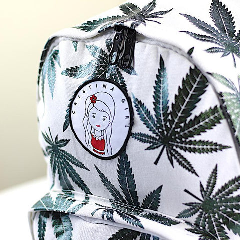 White leaf print backpack