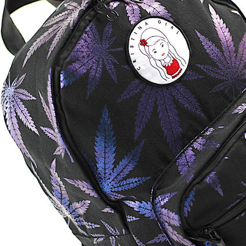 Black leaf print backpack