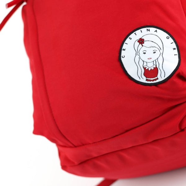Red colour backpack for women