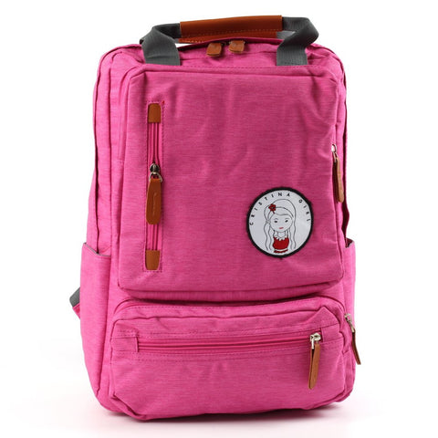 Fuchsia colour backpack with Cristina Girl logo