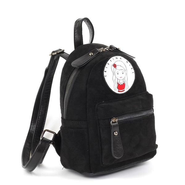 Black micro backpack in faux suede