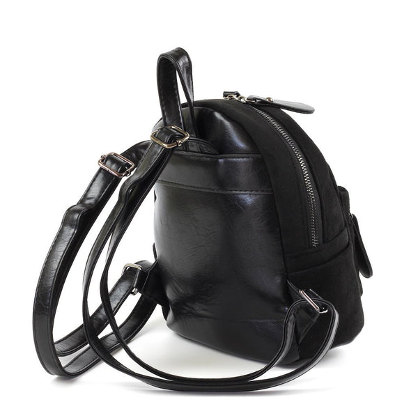 Black micro backpack in faux suede