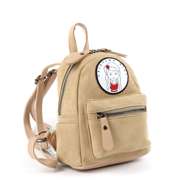 Camel micro backpack in faux suede