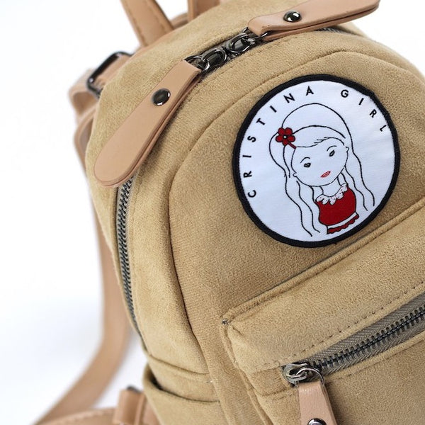 Camel micro backpack in faux suede